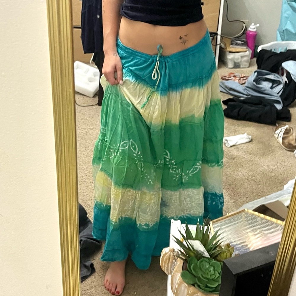 Jane Ashley Green and Cream Tie Front Maxi Skirt